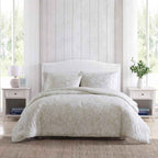 Tortola Reversible Cotton Slub Comforter Set - Printed Painterly Floral Bedding with Pillow Shams