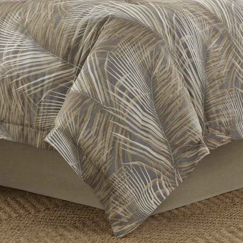 4-Piece Tommy Bahama Raffia Palms Brown Tropical Cotton Comforter Set - Reversible Slub Bedding with Bed Skirt and Shams