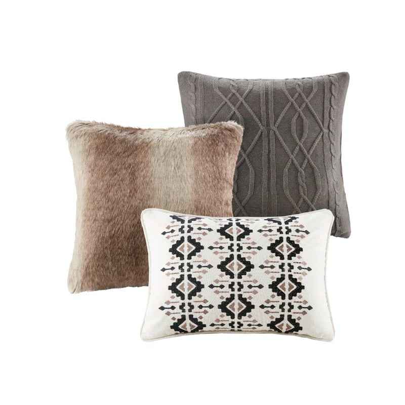8-Piece Cotton Jacquard Plaid Comforter Set with Removable Insert - Urban Cabin Neutral Farmhouse Bedding with Euro Shams