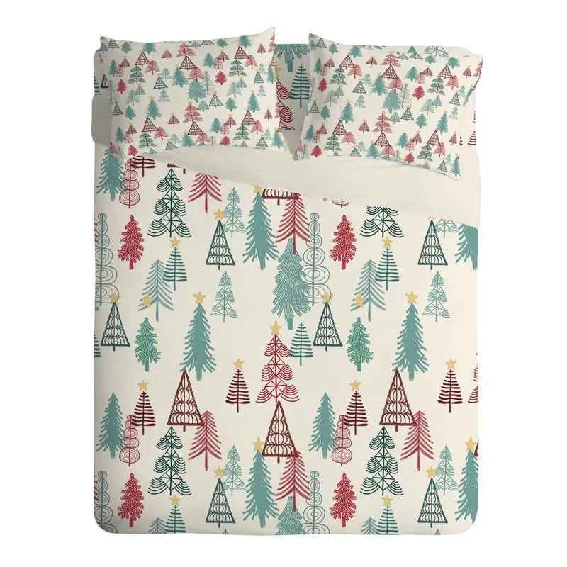 Christmas Tree Pattern Printed Polyester Comforter Set - Soft Holiday Bedding with Cream Backing