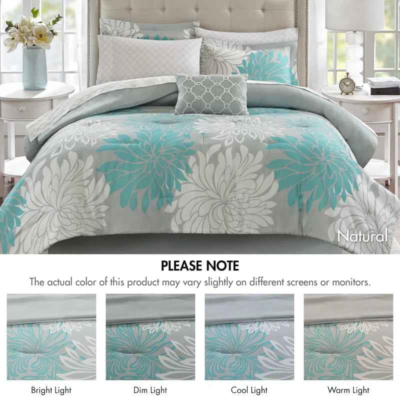 Complete Maible Floral Microfiber Comforter and Cotton Sheet Set - Bed in a Bag with Bed Skirt and Accent Pillow