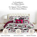 Merry Town White Green and Red Reversible Microfiber Comforter Set - 6 Piece Down Alternative Bedding with Throw Pillows