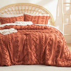 2-Piece Bedsure Beige Tufted Boho Twin Comforter Set - Shabby Farmhouse Jacquard Bedding with Embroidered Shams