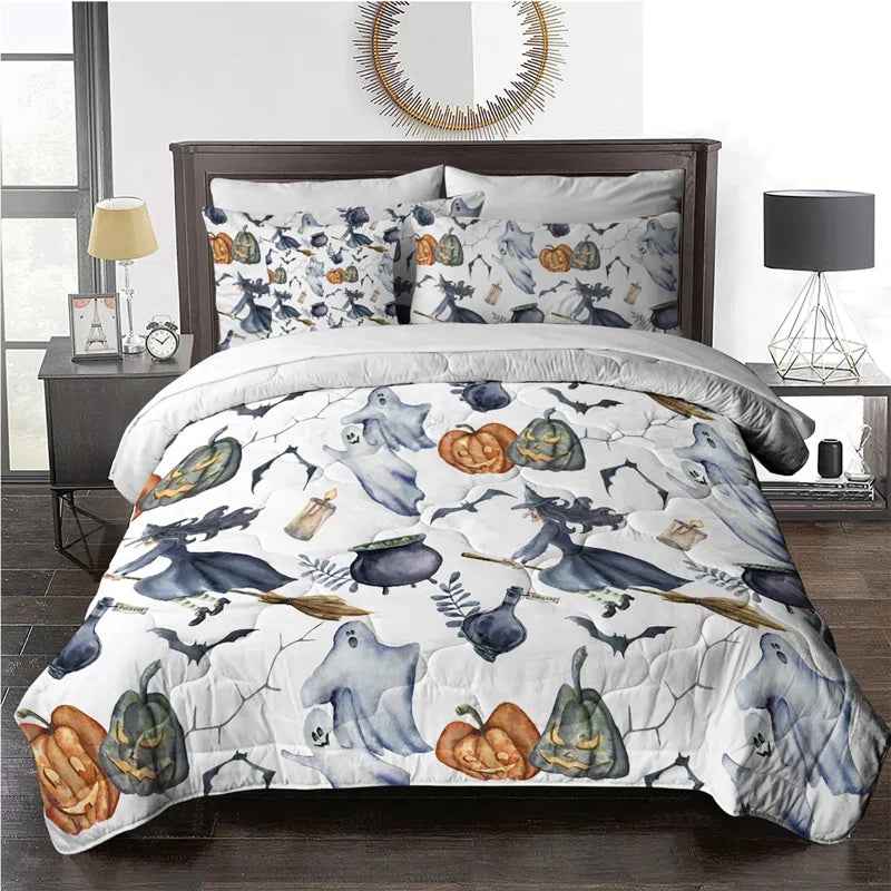 8-Piece Halloween Witch Pattern Bed in a Bag Set - King All-Season Comforter with Sheets, Shams, and Cushion Cover
