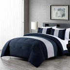 7-Piece Patchwork Pleated Stripe Bed in a Bag Comforter Set - Microfiber Bedding with 15-Inch Deep Pocket Sheets