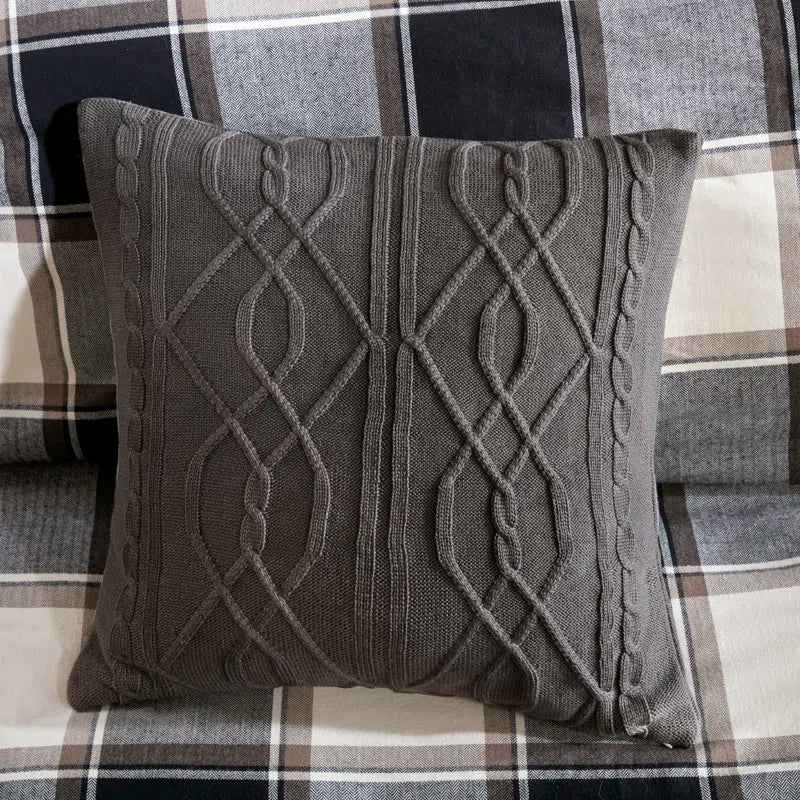 8-Piece Cotton Jacquard Plaid Comforter Set with Removable Insert - Urban Cabin Neutral Farmhouse Bedding with Euro Shams