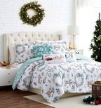 Holiday White and Mint Reversible Microfiber Comforter Set - Soft Down Alternative Bedding with Pillow Shams