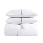 Vera Wang Zig Zag Embroidered White Cotton Sateen Comforter Set - 230 Thread Count Minimalist Bedding with Pillow Shams