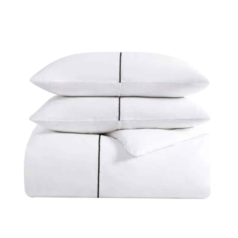 Vera Wang Zig Zag Embroidered White Cotton Sateen Comforter Set - 230 Thread Count Minimalist Bedding with Pillow Shams