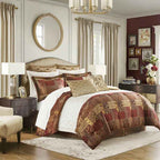 4-Piece Patchwork Chenille Jacquard Comforter Set - Warm Deep-Toned Heavyweight Bedding with Shams and Bed Skirt