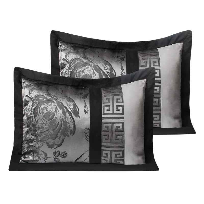 8-Piece Burgundy Jacquard Floral Patchwork Queen Comforter Set - Bedding Ensemble with Bed Skirt, Euro Shams, and Decorative Pillows