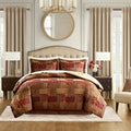 4-Piece Patchwork Chenille Jacquard Comforter Set - Warm Deep-Toned Heavyweight Bedding with Shams and Bed Skirt
