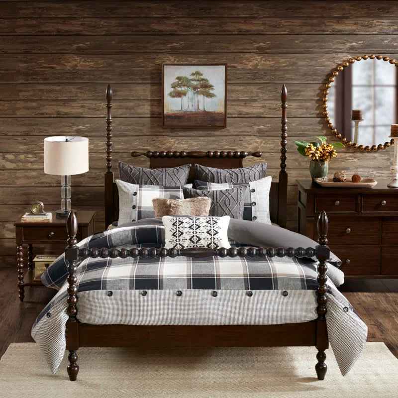 8-Piece Cotton Jacquard Plaid Comforter Set with Removable Insert - Urban Cabin Neutral Farmhouse Bedding with Euro Shams