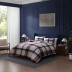 Tommy Hilfiger Prospect Park Plaid 100% Cotton Reversible Comforter Set - Navy Red and Ivory Bedding with Pillow Shams
