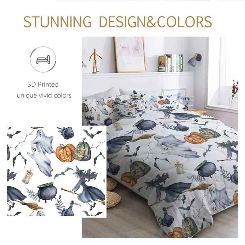 8-Piece Halloween Witch Pattern Bed in a Bag Set - King All-Season Comforter with Sheets, Shams, and Cushion Cover