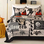 3-Piece Halloween Quilt Set - Festive Spooky Printed Reversible Bedspread with Pillow Shams