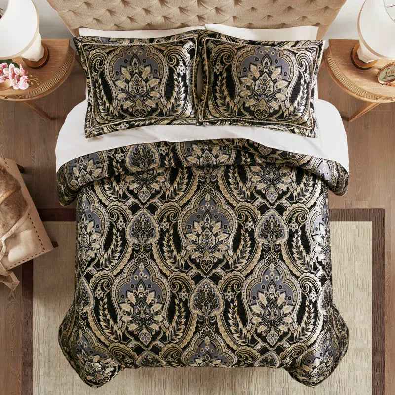 4-Piece Regal Chenille Jacquard Comforter Set - Croscill Julius Traditional Heavyweight Bedding with Shams and Bed Skirt