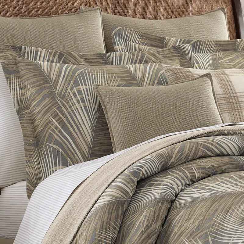 4-Piece Tommy Bahama Raffia Palms Brown Tropical Cotton Comforter Set - Reversible Slub Bedding with Bed Skirt and Shams