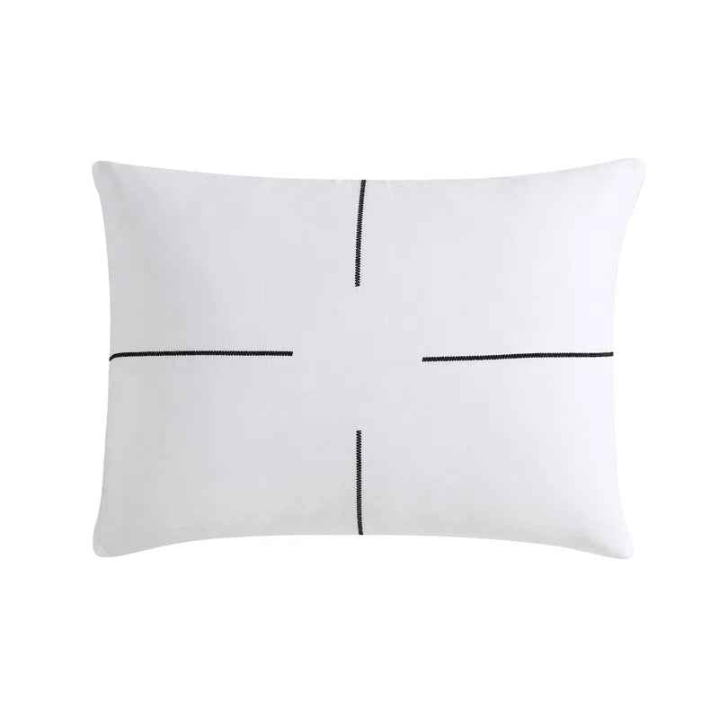 Vera Wang Zig Zag Embroidered White Cotton Sateen Comforter Set - 230 Thread Count Minimalist Bedding with Pillow Shams