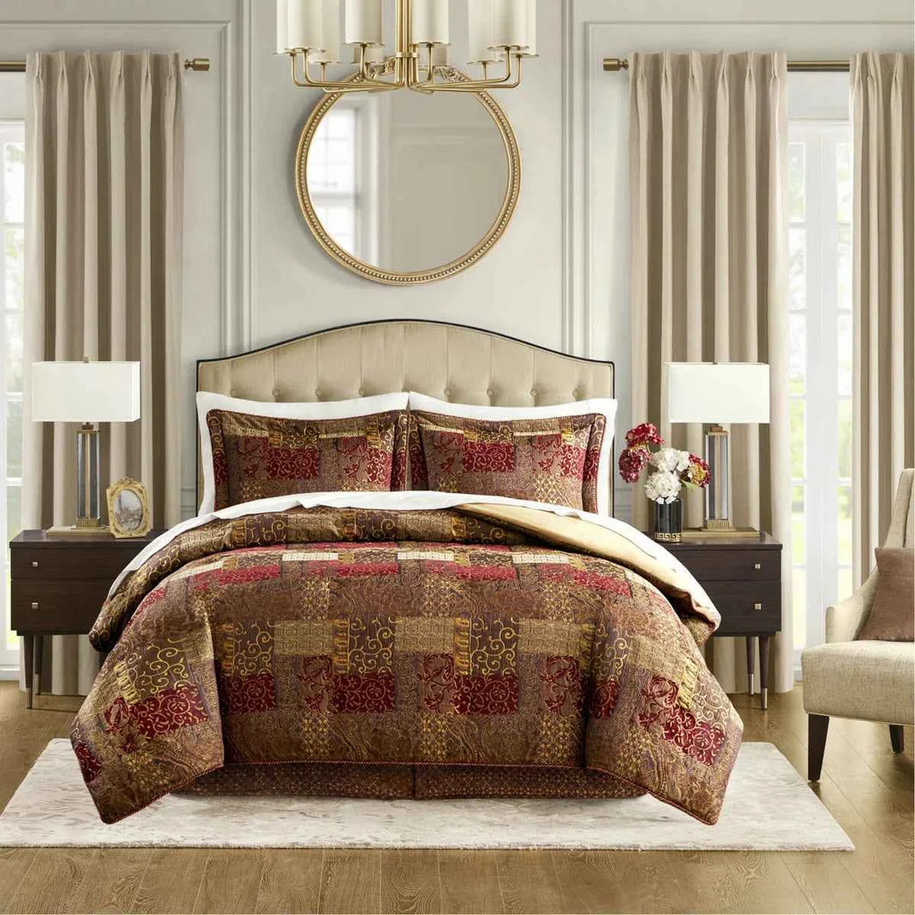4-Piece Chenille Jacquard Comforter Set - Reversible Heavyweight Bedding with Shams and Satin Bed Skirt