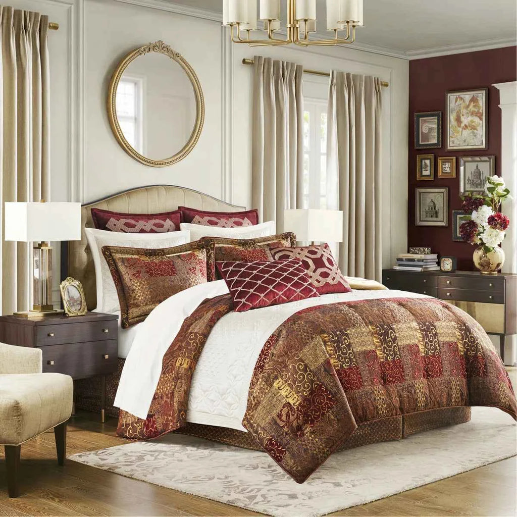 4-Piece Chenille Jacquard Comforter Set - Reversible Heavyweight Bedding with Shams and Satin Bed Skirt