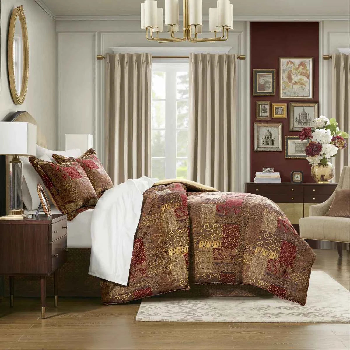 4-Piece Chenille Jacquard Comforter Set - Reversible Heavyweight Bedding with Shams and Satin Bed Skirt