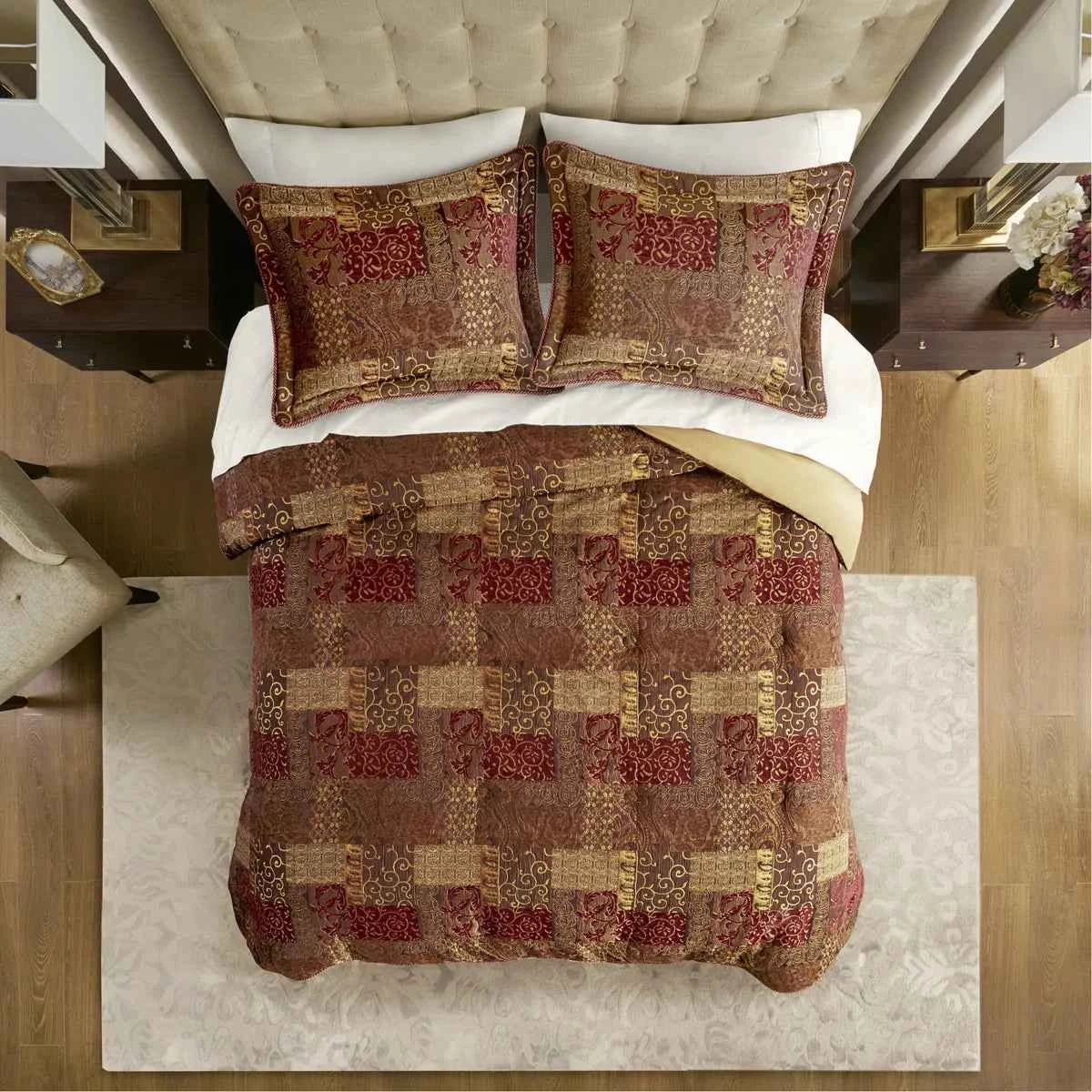 4-Piece Chenille Jacquard Comforter Set - Reversible Heavyweight Bedding with Shams and Satin Bed Skirt