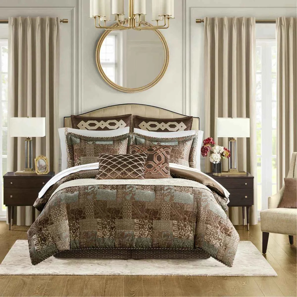 4-Piece Chenille Jacquard Comforter Set - Reversible Heavyweight Bedding with Shams and Satin Bed Skirt