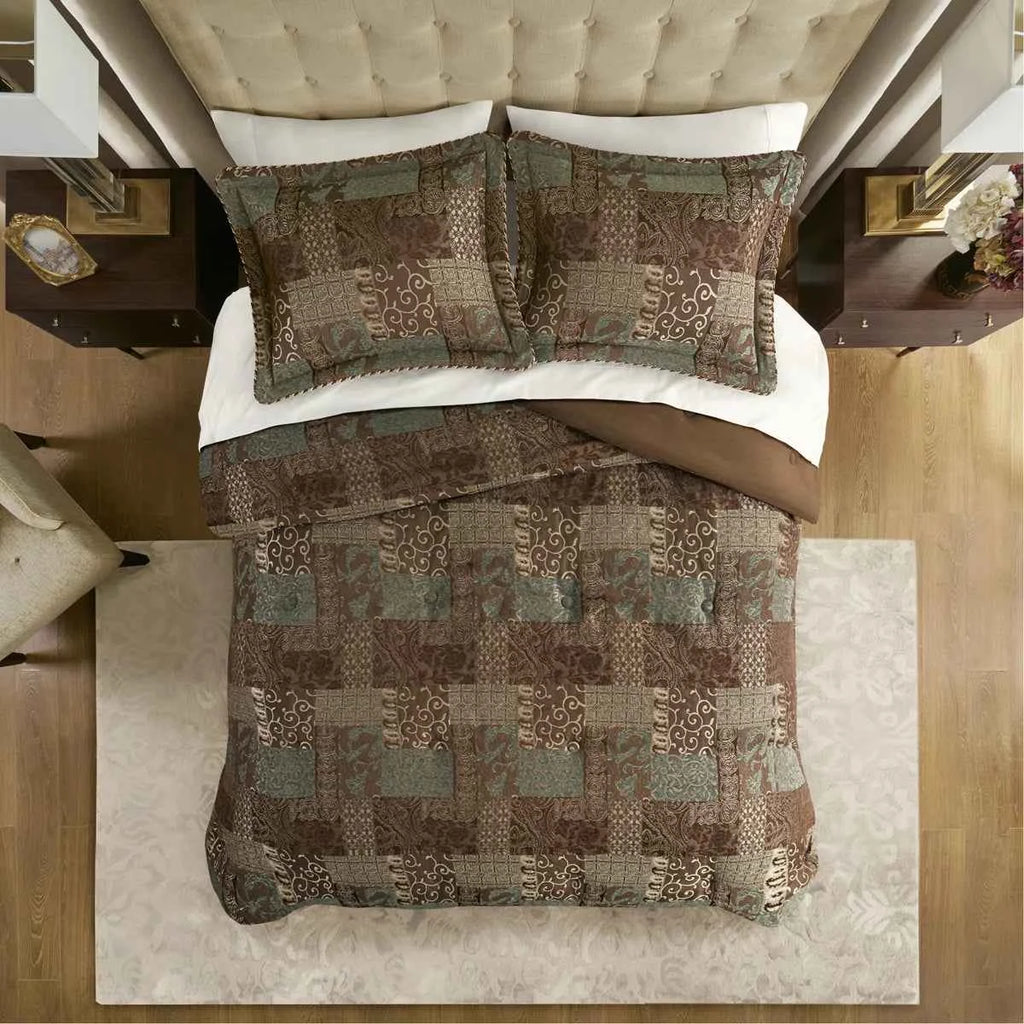 4-Piece Chenille Jacquard Comforter Set - Reversible Heavyweight Bedding with Shams and Satin Bed Skirt