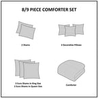9-Piece Soutache Cord Embroidered Reversible Comforter Set with Removable Insert - Linen-Look Bedding with Euro Shams