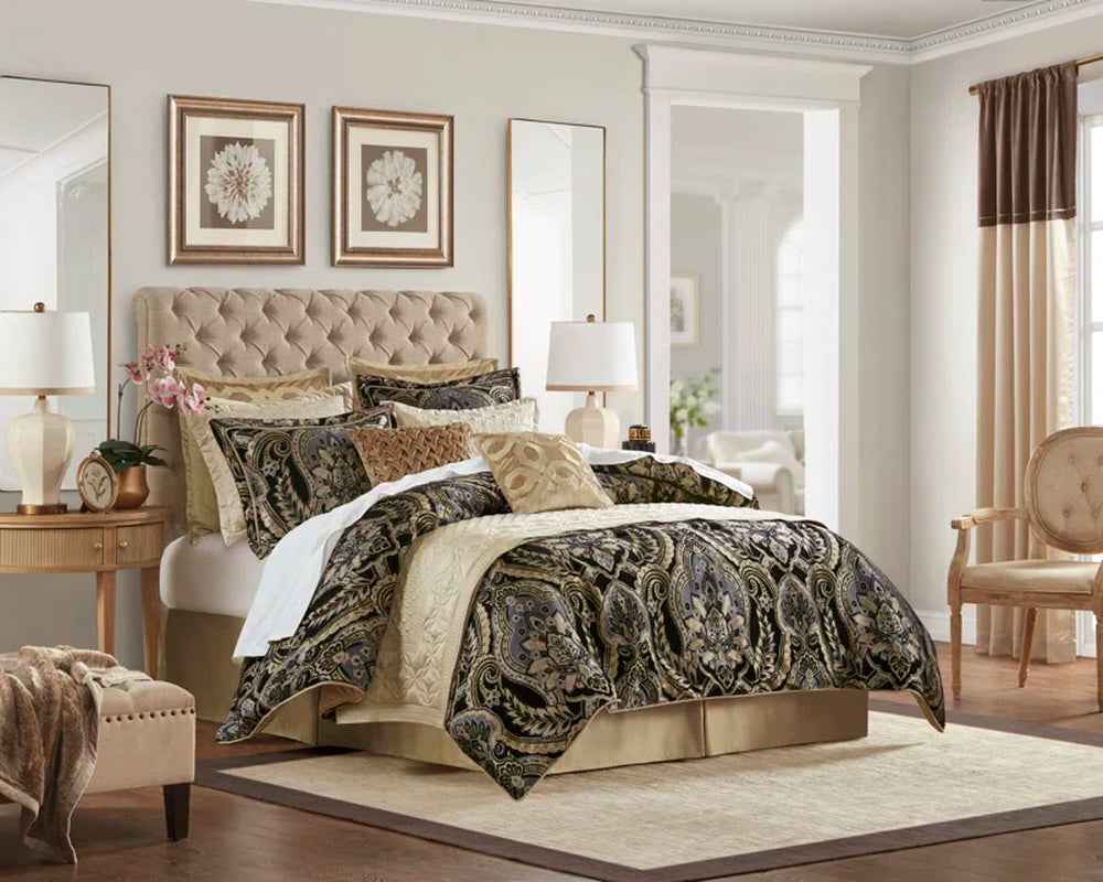4-Piece Regal Chenille Jacquard Comforter Set - Croscill Julius Traditional Heavyweight Bedding with Shams and Bed Skirt