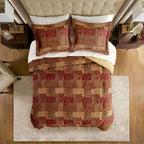 4-Piece Patchwork Chenille Jacquard Comforter Set - Warm Deep-Toned Heavyweight Bedding with Shams and Bed Skirt