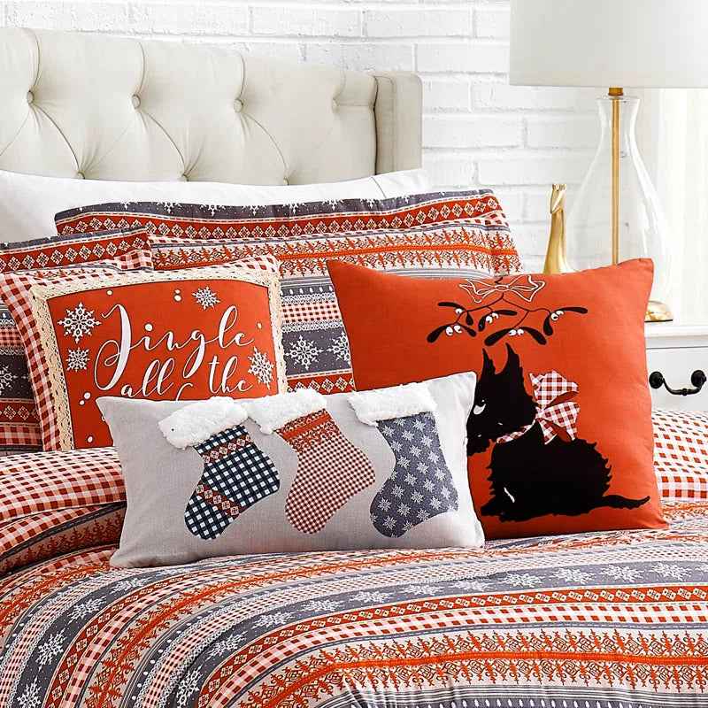 Cozy Cottage Red Pink and Blue Reversible Microfiber Comforter Set - Soft Down Alternative Bedding with Pillow Shams