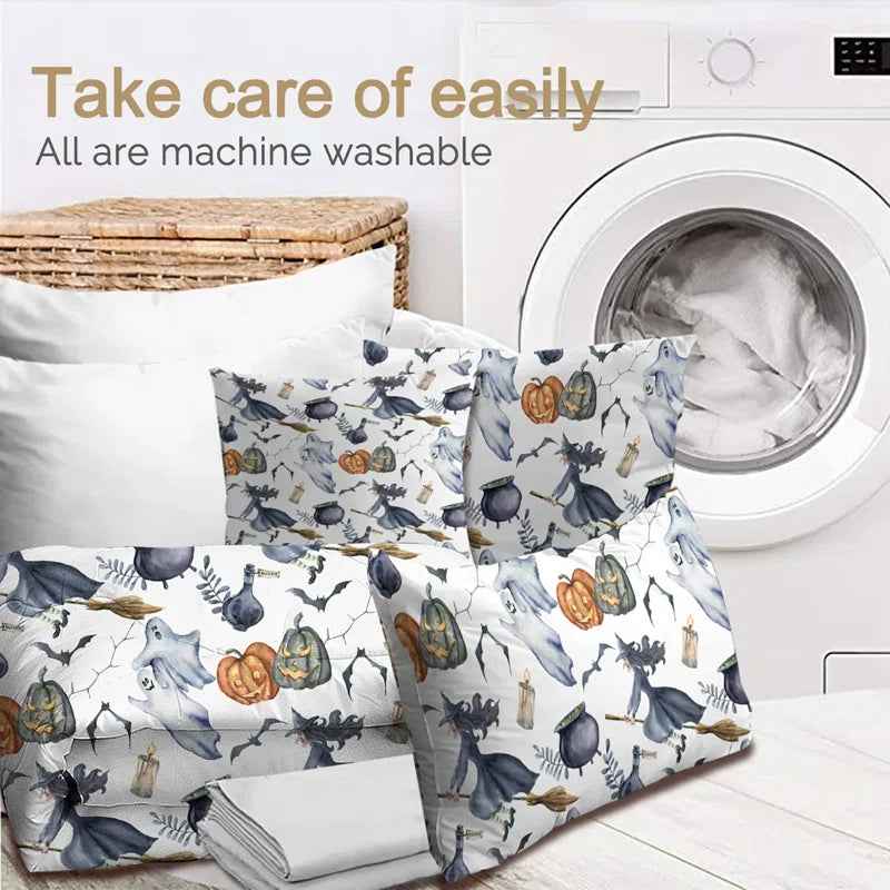 8-Piece Halloween Witch Pattern Bed in a Bag Set - King All-Season Comforter with Sheets, Shams, and Cushion Cover