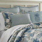 Coast Blue Watercolor Tropical Foliage Cotton Comforter Set - Coastal Bedding with Pillow Shams