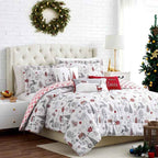 Holly Jolly Red and Gray Reversible Microfiber Comforter Set - 6 Piece Down Alternative Bedding with Throw Pillows