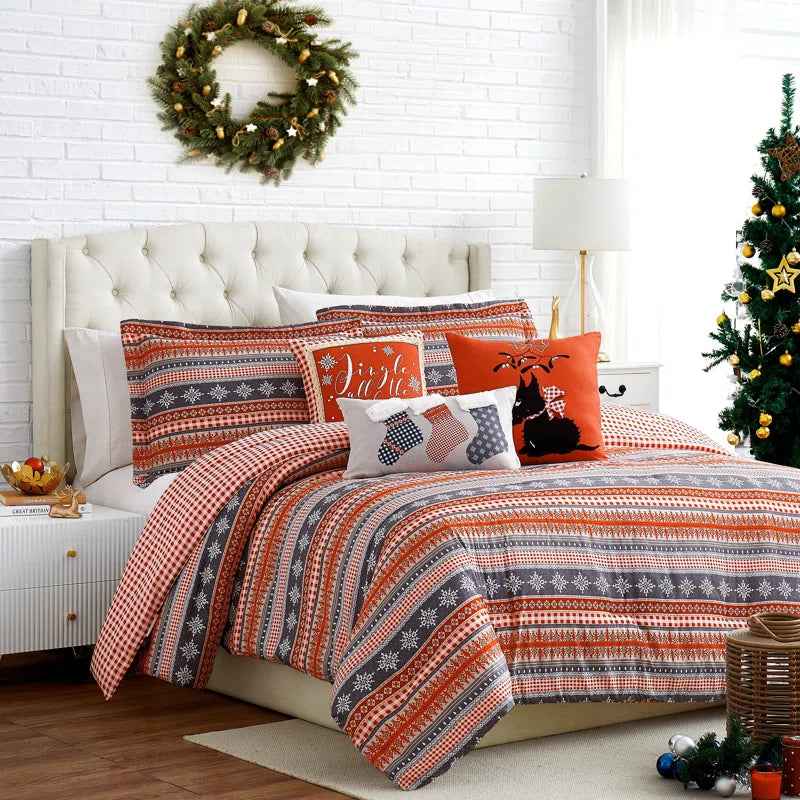 Cozy Cottage Red Pink and Blue Reversible Microfiber Comforter Set - Soft Down Alternative Bedding with Pillow Shams