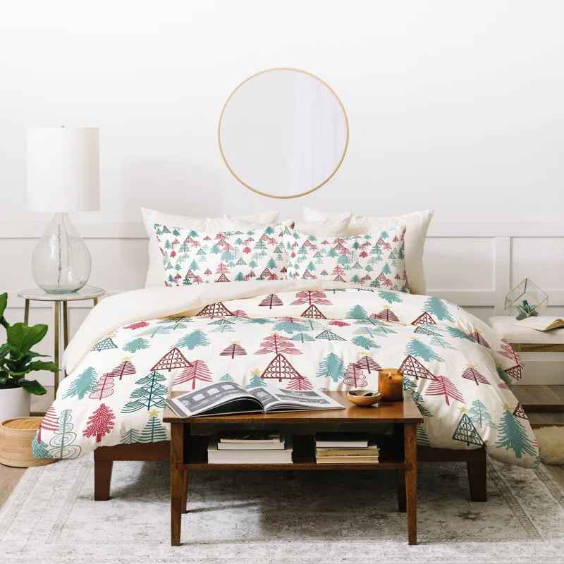 Christmas Tree Pattern Printed Polyester Comforter Set - Soft Holiday Bedding with Cream Backing