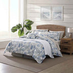 Coast Blue Watercolor Tropical Foliage Cotton Comforter Set - Coastal Bedding with Pillow Shams