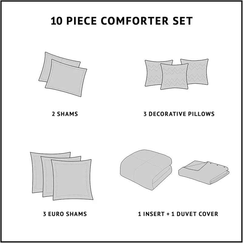 8-Piece Cotton Jacquard Plaid Comforter Set with Removable Insert - Urban Cabin Neutral Farmhouse Bedding with Euro Shams