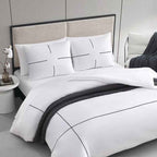 Vera Wang Zig Zag Embroidered White Cotton Sateen Comforter Set - 230 Thread Count Minimalist Bedding with Pillow Shams