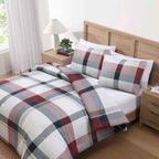 Tommy Hilfiger Prospect Park Plaid 100% Cotton Reversible Comforter Set - Navy Red and Ivory Bedding with Pillow Shams