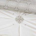 6-Piece Tufted Embroidered Cotton Reversible Comforter Set - Ivory Medallion Bedding with Euro Shams and Decor Pillow
