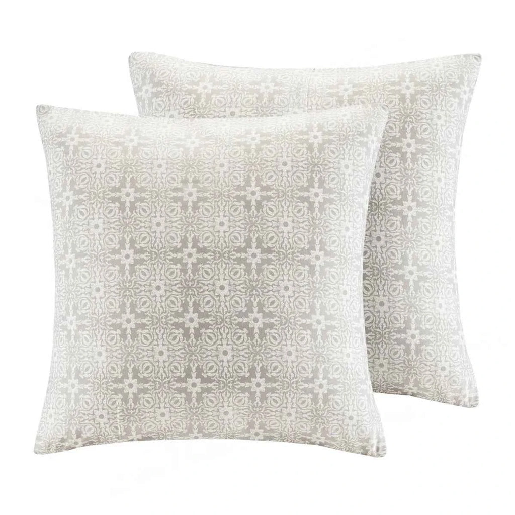 6-Piece Tufted Embroidered Cotton Reversible Comforter Set - Ivory Medallion Bedding with Euro Shams and Decor Pillow