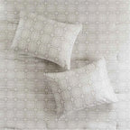 6-Piece Tufted Embroidered Cotton Reversible Comforter Set - Ivory Medallion Bedding with Euro Shams and Decor Pillow