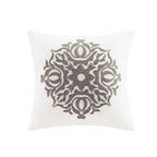 6-Piece Tufted Embroidered Cotton Reversible Comforter Set - Ivory Medallion Bedding with Euro Shams and Decor Pillow