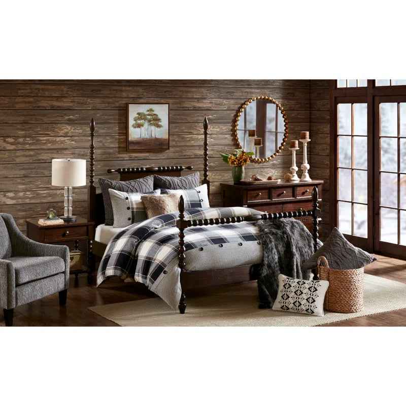 8-Piece Cotton Jacquard Plaid Comforter Set with Removable Insert - Urban Cabin Neutral Farmhouse Bedding with Euro Shams