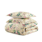 Songbird 100% Cotton Sateen Reversible Floral Comforter Set - Soft Pink Blue and Green Bedding with Pillow Shams