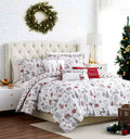 Holly Jolly Red and Gray Reversible Microfiber Comforter Set - 6 Piece Down Alternative Bedding with Throw Pillows