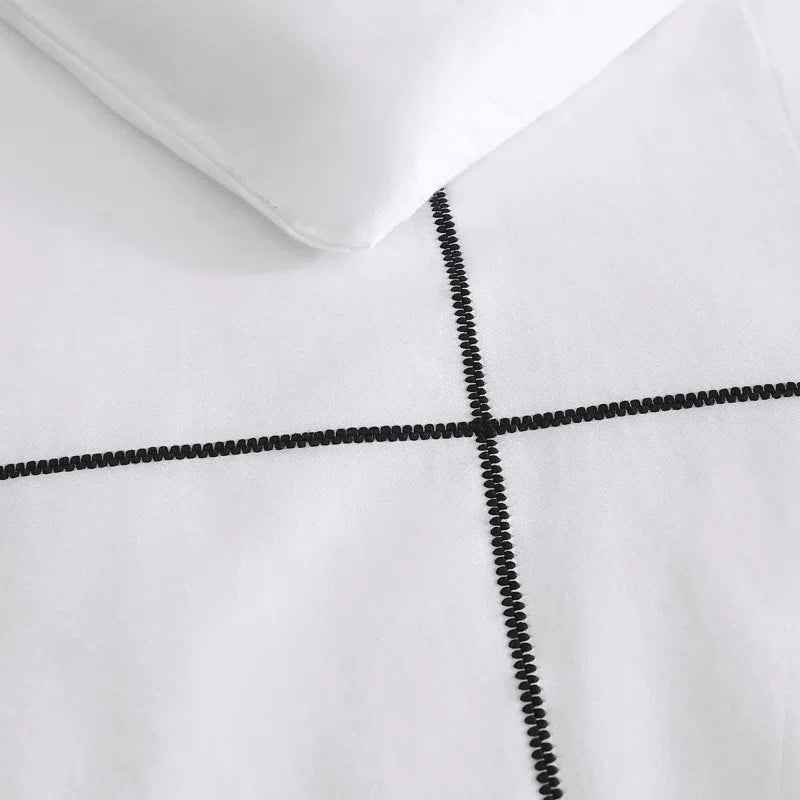 Vera Wang Zig Zag Embroidered White Cotton Sateen Comforter Set - 230 Thread Count Minimalist Bedding with Pillow Shams
